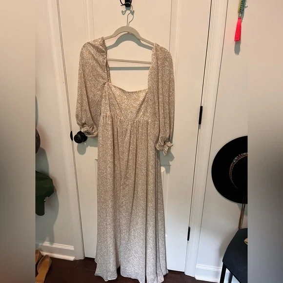 Pinkblush Beige Chiffon Printed Square Neck Empire Maxi Dress - Picture 4 of 5